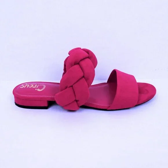 Sam Edelman Braided Magenta Pink Flat Sandals Slide Shoes 8.5 Faux Suede Comfort - Picture 5 of 8
